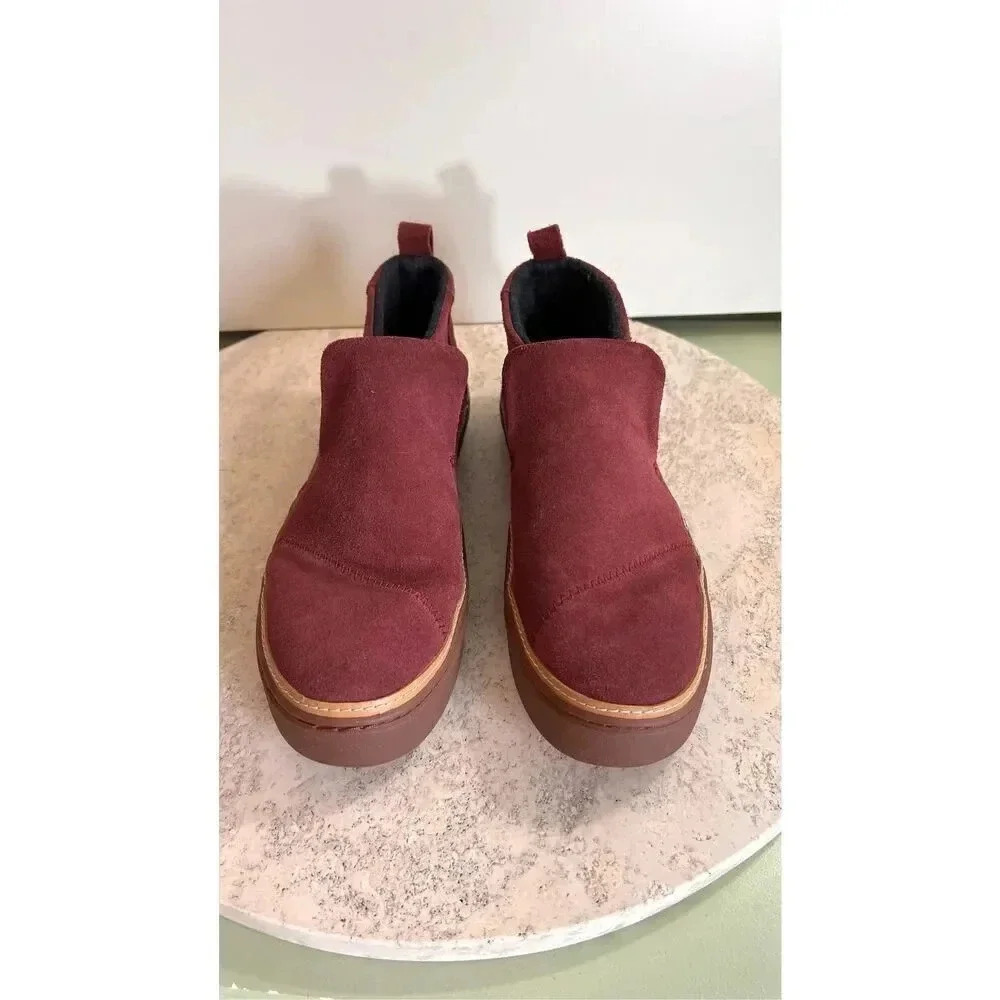 Toms Womens Berry red Round Toe Hi-Top Suede Paxton Leather Slip-on Shoes Size 8 - Picture 2 of 10